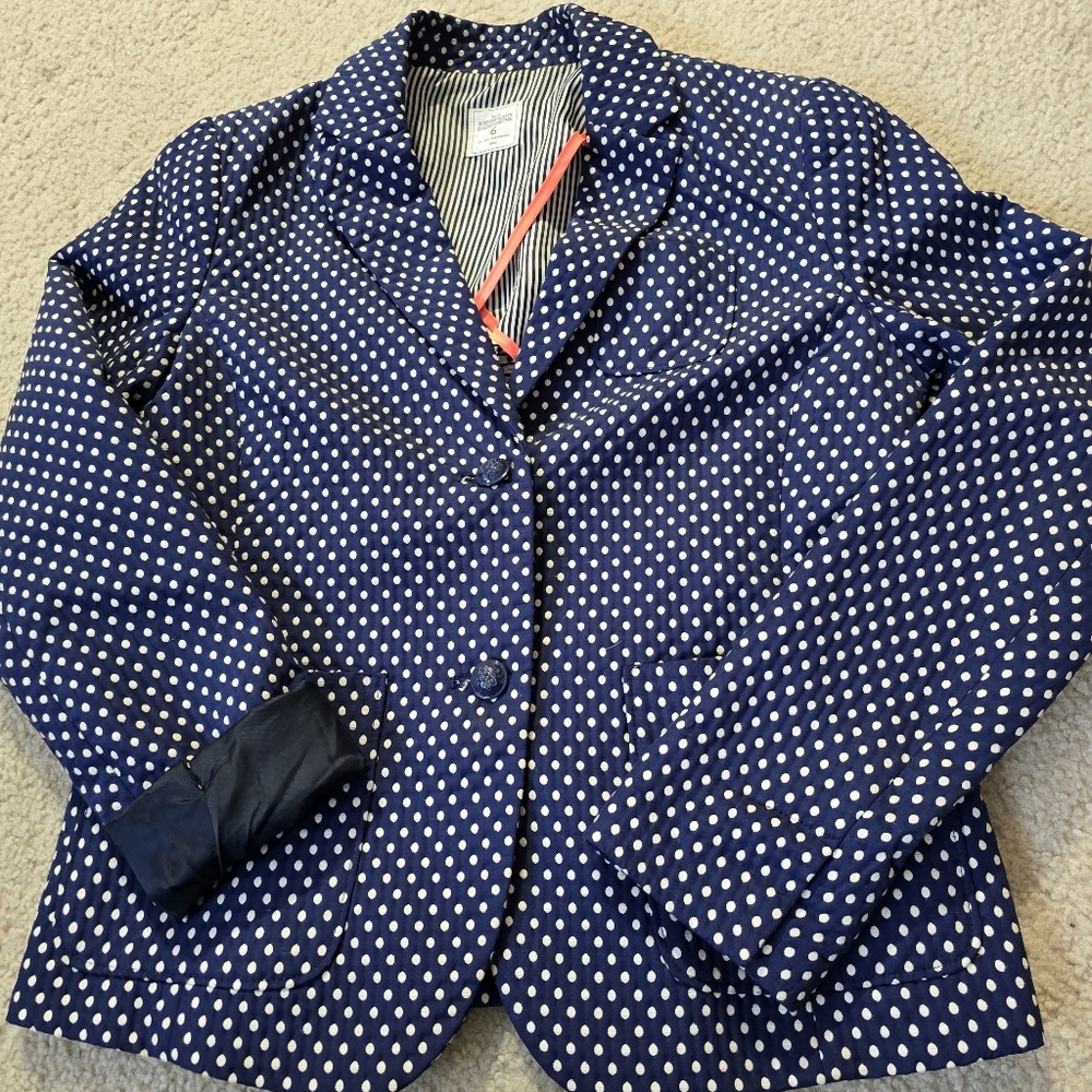 Gap Academy Blazer Womens Size 6 Navy and White Polka Dot Blazer Jacket